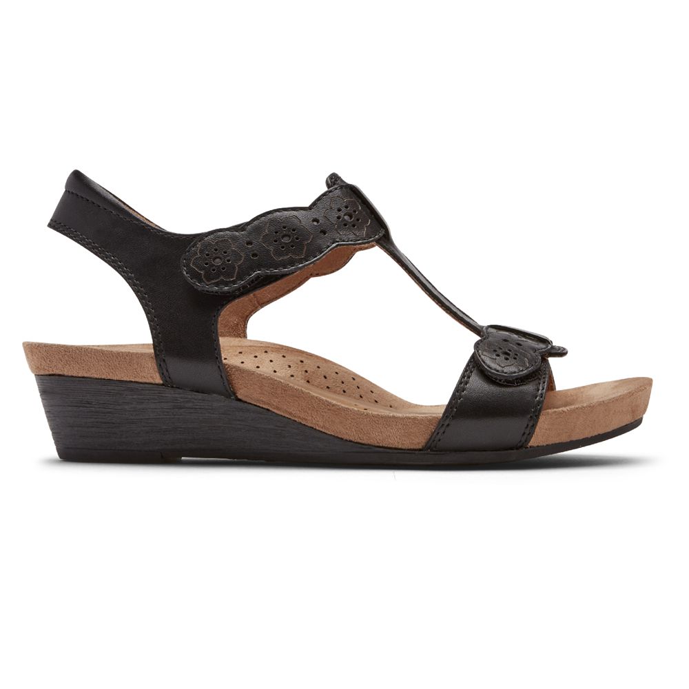 Sandálias Rockport Cobb Hill Hollywood T-Strap Senhora - Pretas ( 206-HWPVEM )